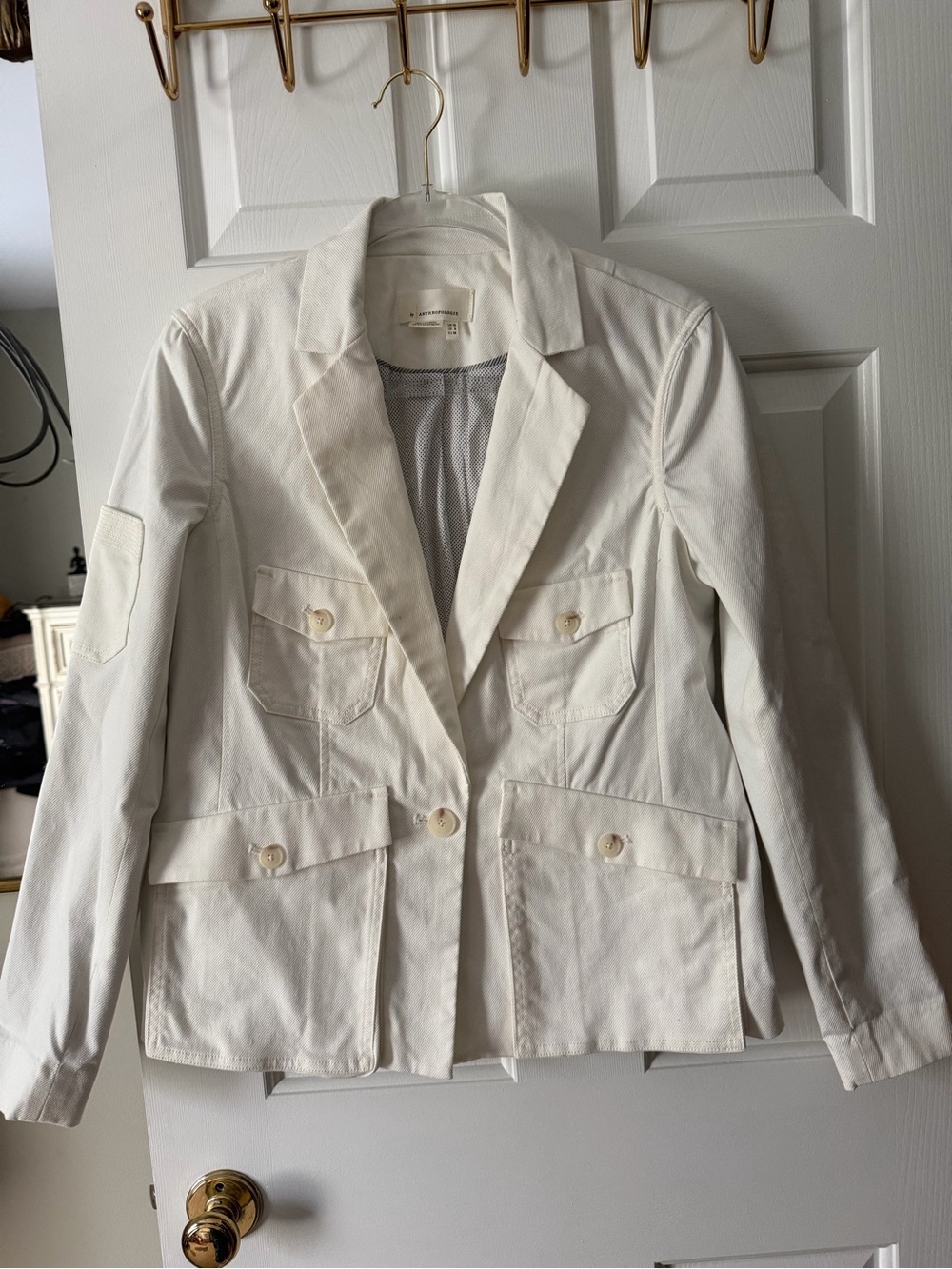 Anthropologie Off-White Cotton Utility Blazer